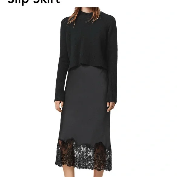 All Saints Bridgette Lace-Trim Satin Slip Skirt - Picture 4 of 6